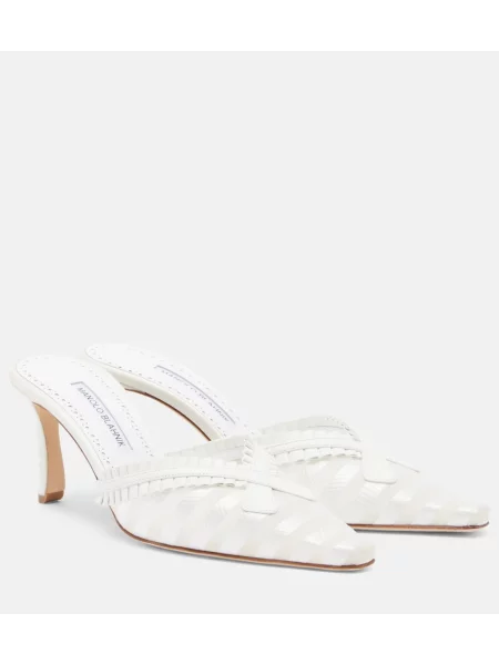 Papuci tip mules Manolo Blahnik din organza alb