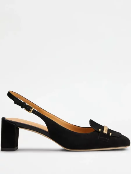 Pantofi cu toc Tod's din piele de căprioară slingback negru