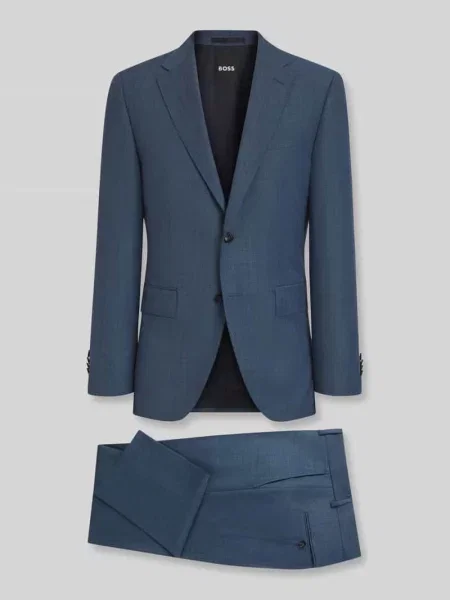 Garnitur w kroju slim fit z wełny z delikatnym tkanym wzorem Boss niebieski