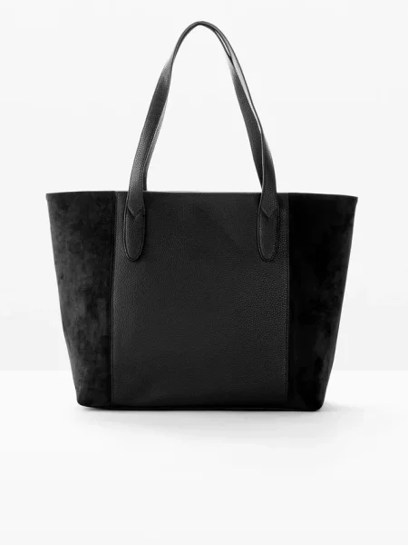 Duża torba shopper z różnych materiałów czarna