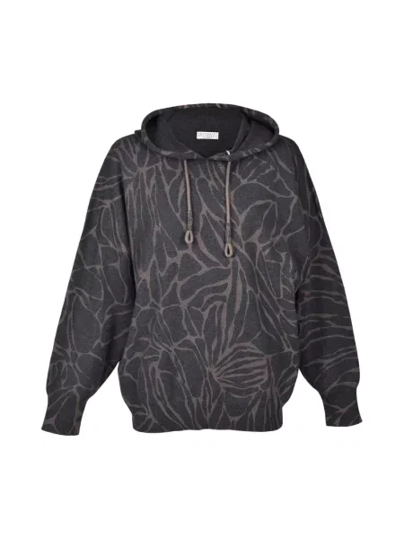 Bluza z kapturem Brunello Cucinelli wełniana z kapturem z kieszenią przednią czarna