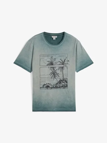 T-shirt z efektem wytarcia z bawełny organicznej zielona