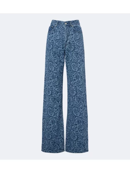Blugi cu picior larg Dries Van Noten cu model floral albastru