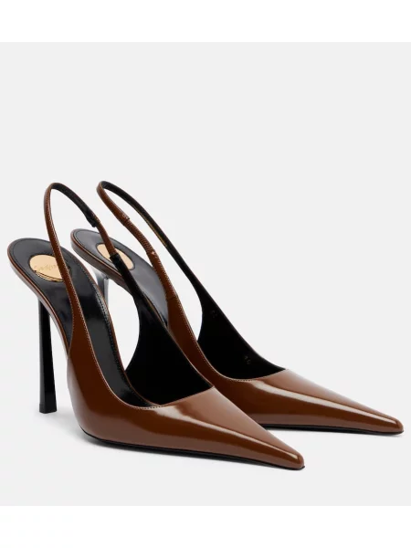 Pantofi cu toc Saint Laurent din piele slingback maro