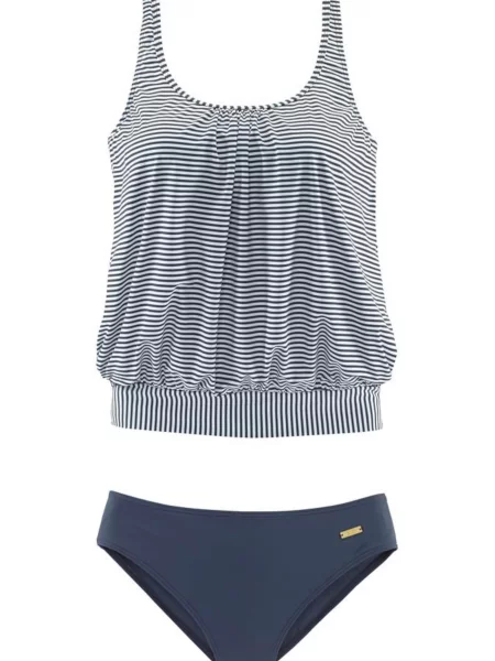 LASCANA Costum de baie Tankini bleumarin alb
