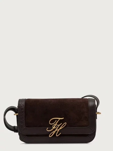Tommy Hilfiger torebka crossbody zamszowa SCRIPT brązowa