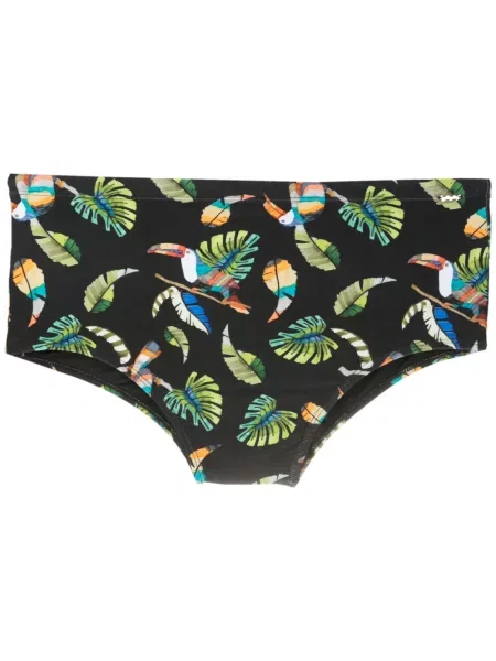 Slip de baie Amir Slama cu imagine cu imprimeu tropical negru