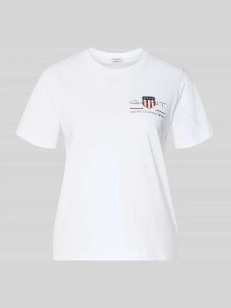 T-shirt z okrągłym dekoltem i wyhaftowanym logo Gant biała