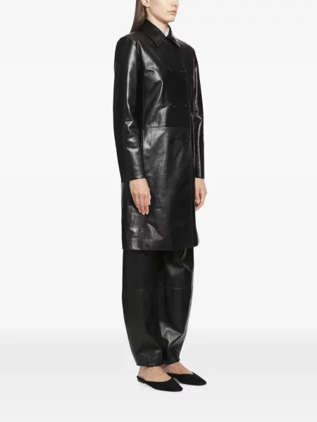 Кожено двуредно палто Jil Sander черно