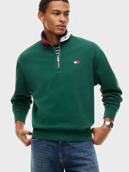 Светр Tommy Jeans з коміром зелений