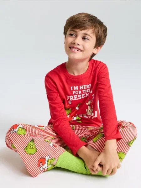 Sinsay dvoudílné pyžamo s vánočním motivem Grinch červená