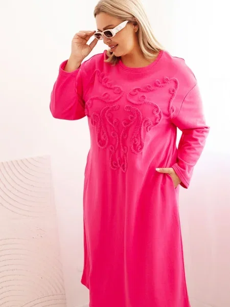 Rochie Kesi Włoski cu broderie de costum roz