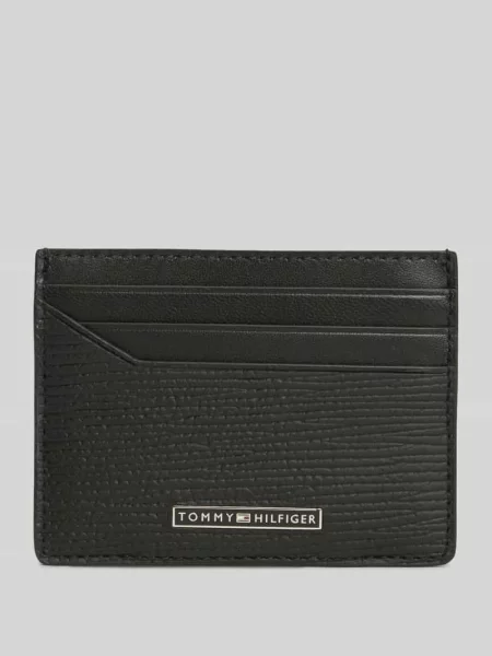 Portfel z naturalnej skóry z detalem z logo Tommy Hilfiger czarny