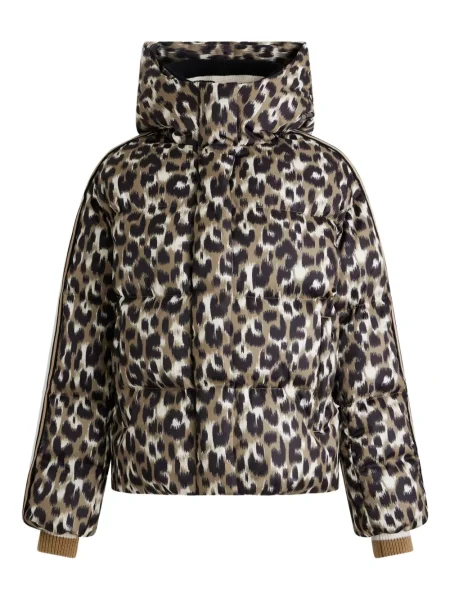 Pikowana kurtka narciarska Fusalp z nadrukiem w panterkę brązowa