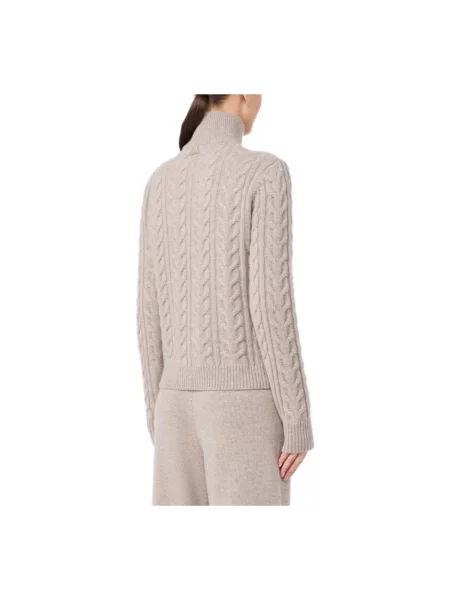Sweter z golfem Max Mara z kaszmiru beżowy