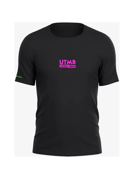 Koszulka z krótkim rękawem Compressport Training UTMB róż neonowy zielony neonowy L czarny