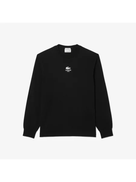 Lacoste T-Shirt Unisex Z Okrągłym Dekoltem Z Długim Rękawem Z Nadrukiem Classic Fit czarny