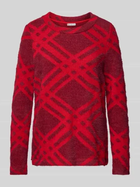 Sweter z dzianiny z prążkowanym okrągłym dekoltem Street One
