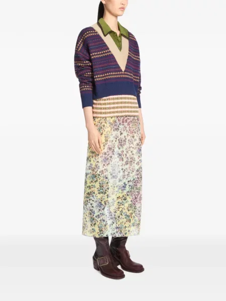 Fustă midi Dries Van Noten din jacard verde