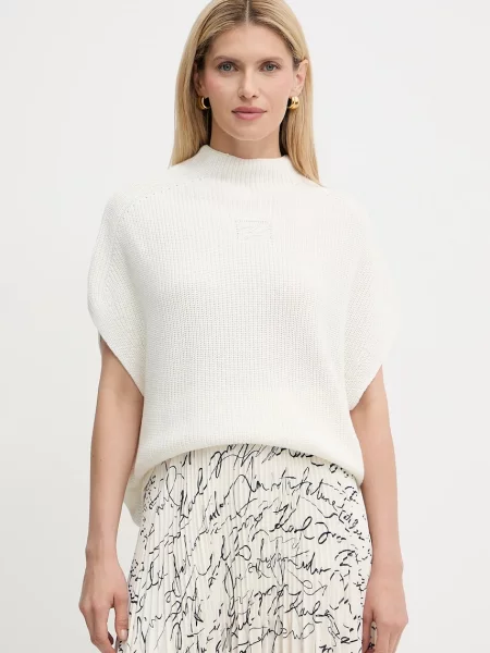 Пуловер Karl Lagerfeld с ниско поло бежово