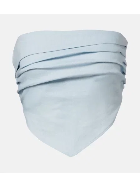 Lniany crop top Faithfull niebieski