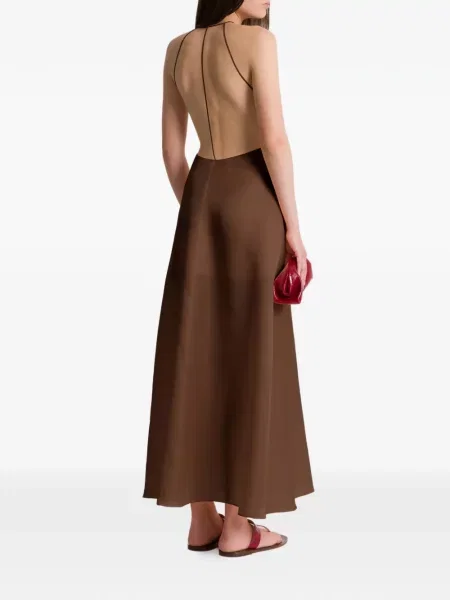 Maxi rochie maxi Alberta Ferretti cu decolteu în V de costum maro