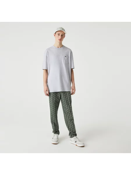Lacoste L!Ve T-Shirt Unisex Z Nadrukiem I Okrągłym Dekoltem Relaxed Fit szary