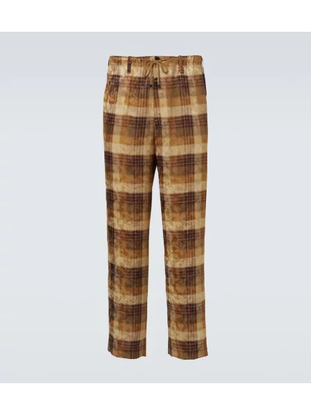 Kostkované žakárové kalhoty Dries Van Noten béžové