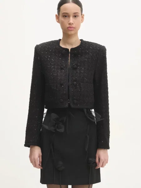 Rotate geaca din amestec de lana Boucle Crop de tranzitie negru