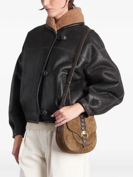 Gulerat haină din piele de oaie Isabel Marant din piele maro
