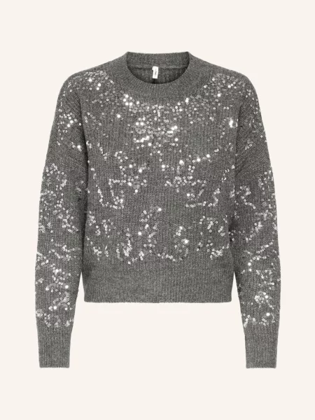 Only Sweter Z Cekinami grau szary