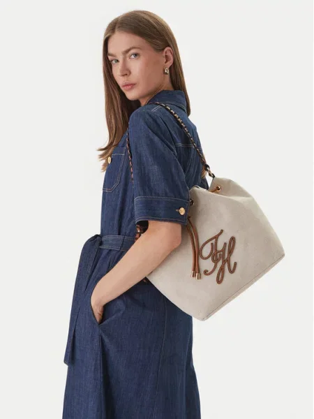 Tommy Hilfiger Torebka Th Elev Summer Bucket Canvas beżowy