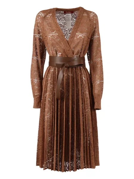 Rochie midi Max Mara din dantelă până la genunchi de costum maro