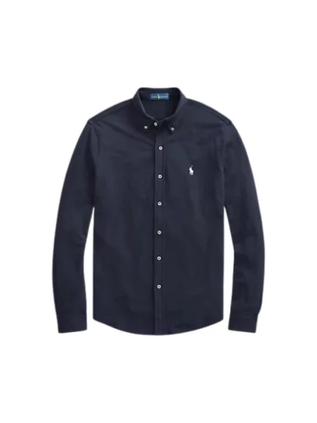 Dzianinowa koszula slim fit Ralph Lauren z długim rękawem niebieska