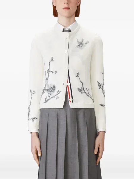 Cardigan Thom Browne din cașmir alb