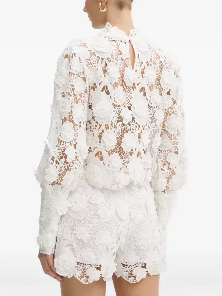 Bluză Bardot cu model floral din dantelă alb