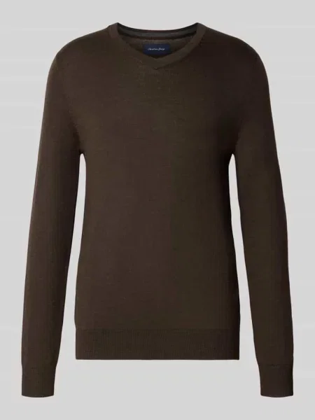 Sweter z dzianiny z mieszanki wełny z dekoltem w serek Christian Berg Men