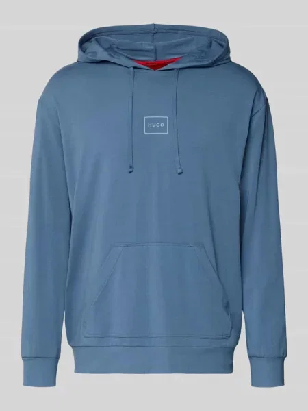 Bluza z kapturem o kroju regular fit z mieszanki bawełny model ‘LAZE’ Hugo niebieska