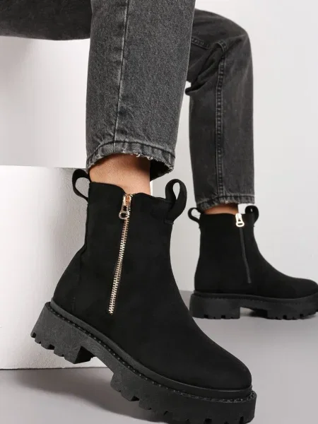 Botine cu Bandă Decorativă Imprimată Dudrey negre