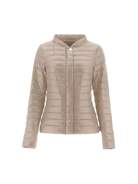 Lniana krótka kurtka puchowa Herno beżowa