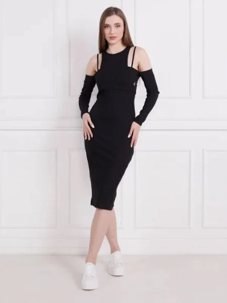 CALVIN KLEIN JEANS Rochie RIB DOUBLE LAYER negru