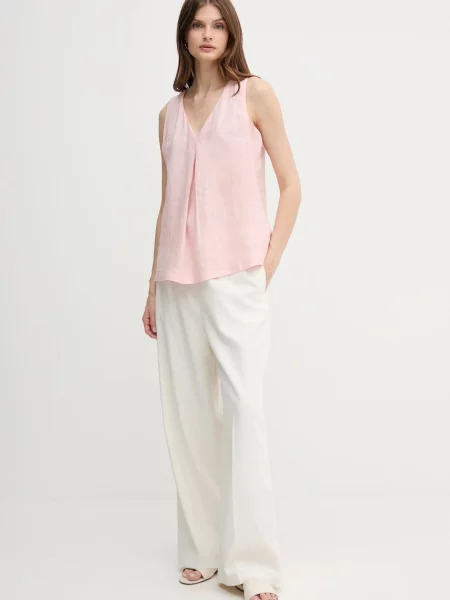 Льняна блузка United Colors of Benetton однотонна рожевий