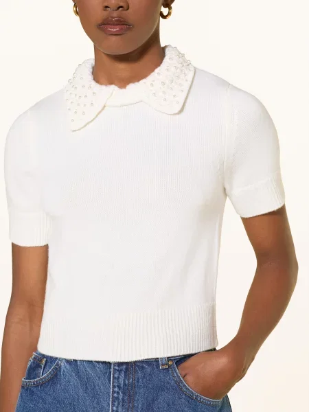 Claudie Pierlot Dzianinowa Koszulka Z Ozdobnymi Perełkami weiss