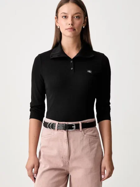 Tricou cu mânecă lungă Calvin Klein Jeans negru