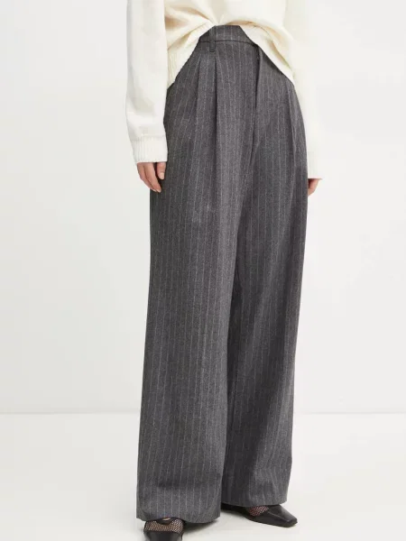 A.L.C. pantaloni de lana Charles lat high waist gri