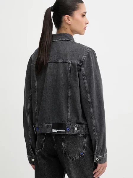 Džínová bunda Karl Lagerfeld Jeans černá přechodná šedá