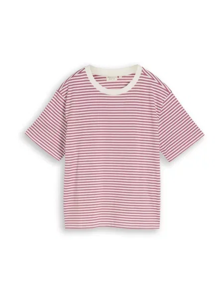 TOM TAILOR DENIM Tricou roz închis alb