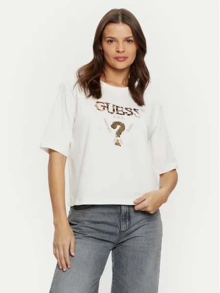 Guess Majica Écru Boxy Fit