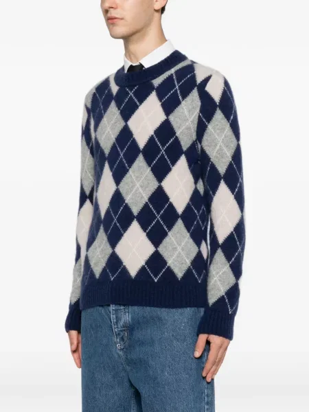 Lung pulover Eleventy cu model argyle albastru