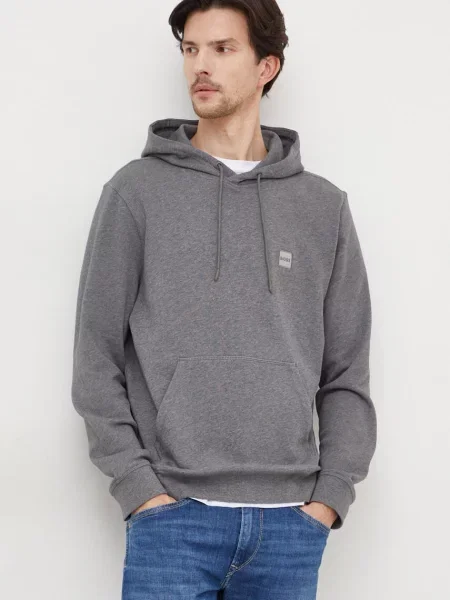 Boss Orange hanorac de barbati gri cu glugă neted portocaliu